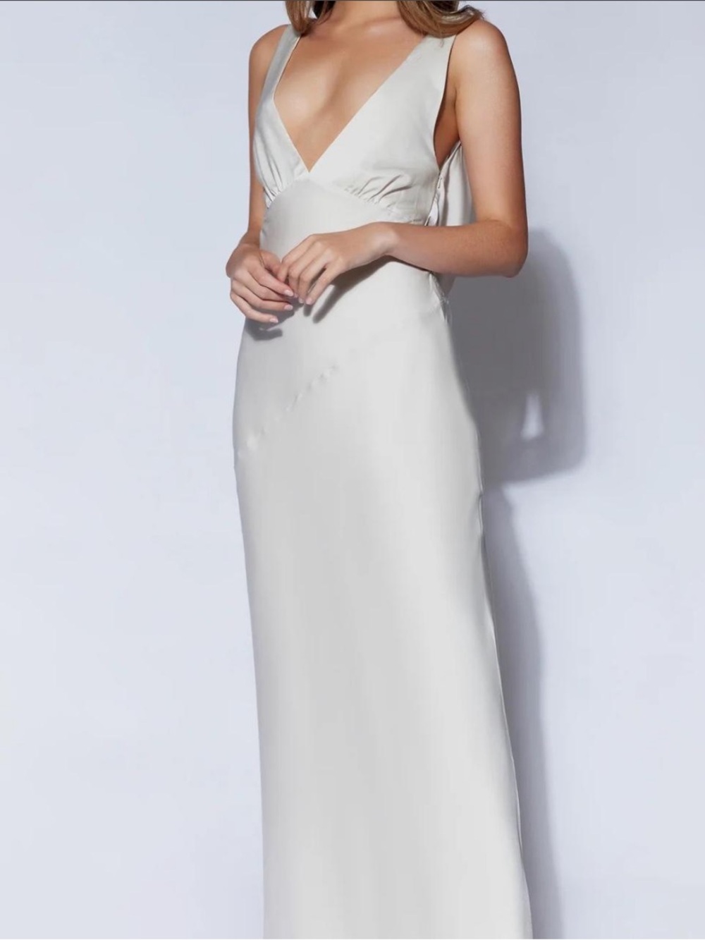 Meshki Ivory Satin V-Neck Maxi Dress